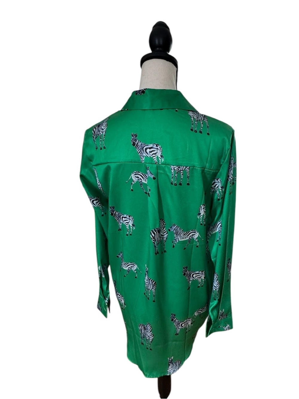 Button down long sleeve zebra print satin blouse - Picture 2 of 4